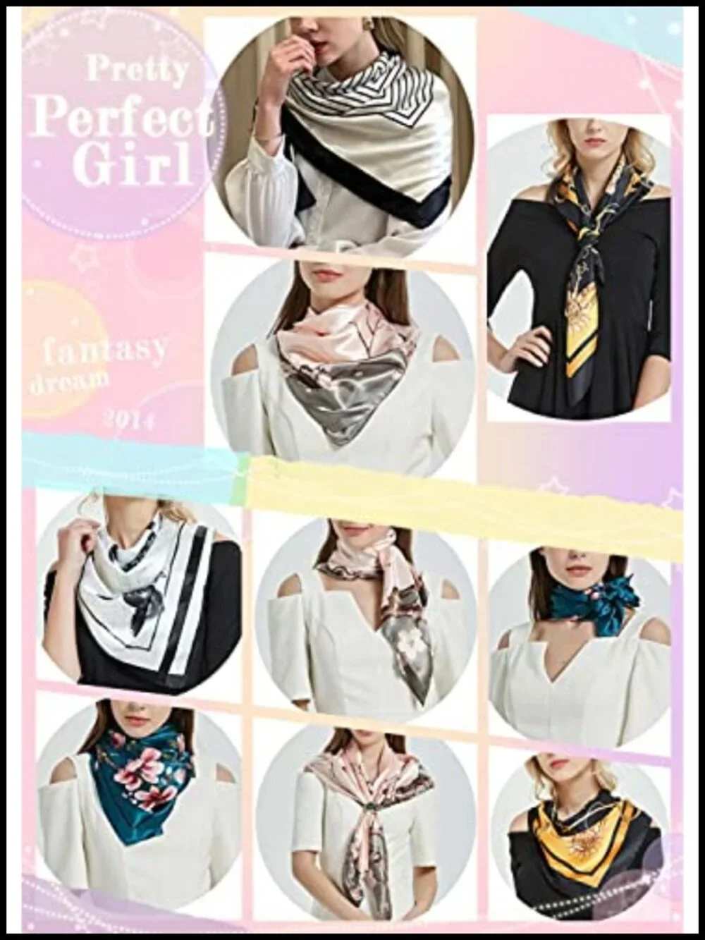 3 pcs 35x35 Silk Feeling Polyester Square Fashion Scarf for Head Hair Wrap